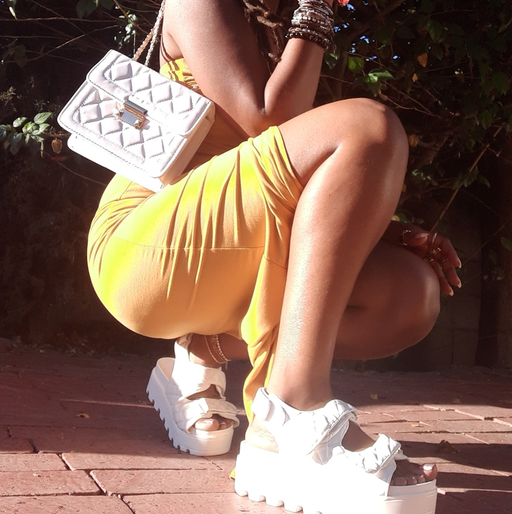 2pc SET: Womens | Juniors White Quilted Platform Sandals + shoulder bag